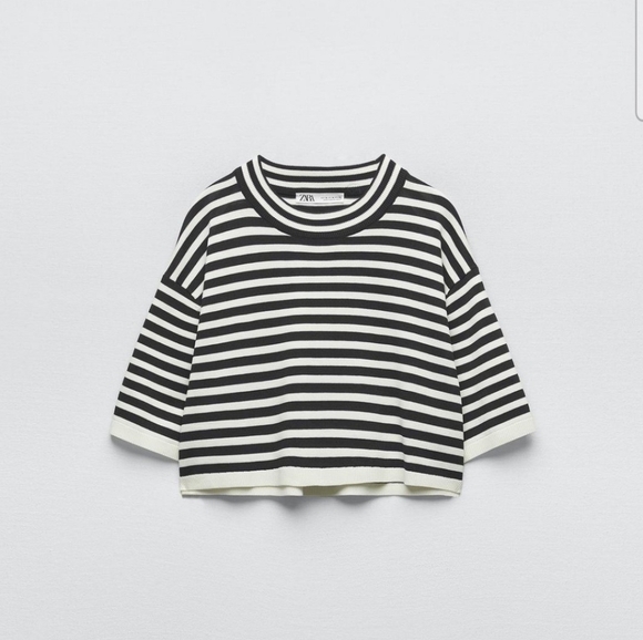 Zara Tops - Zara Navy and White Striped Crop Top